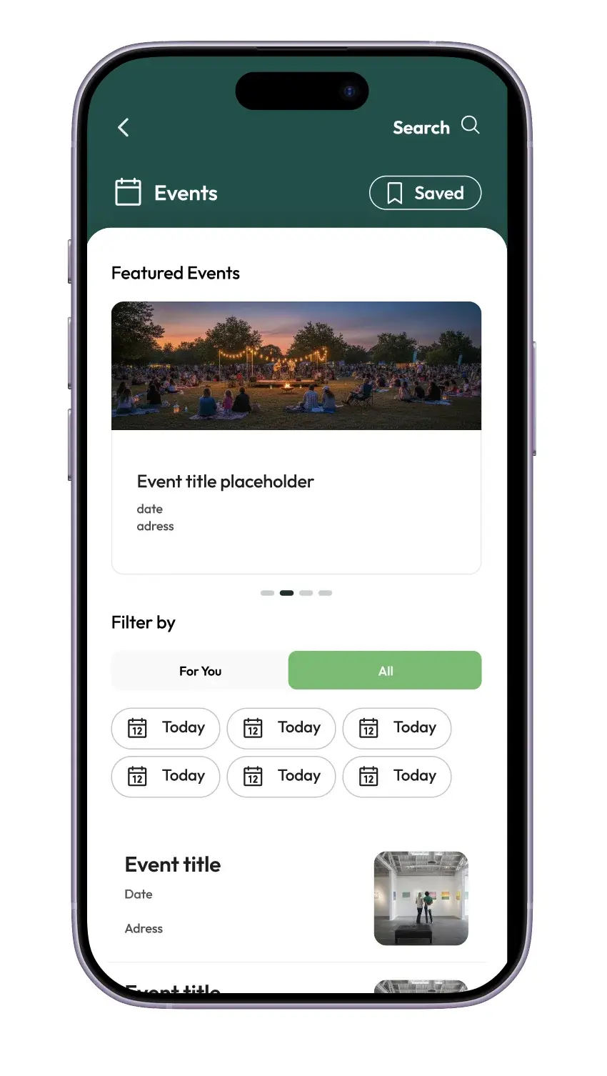 Événements aperçu de l'application
